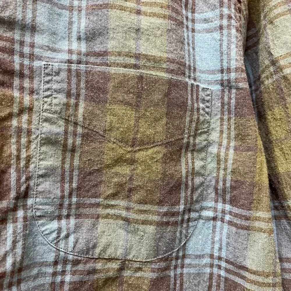 J.Crew Men's Medium Madras‎ Plaid Button Down Shirt Preppy Cotton Blue & Green